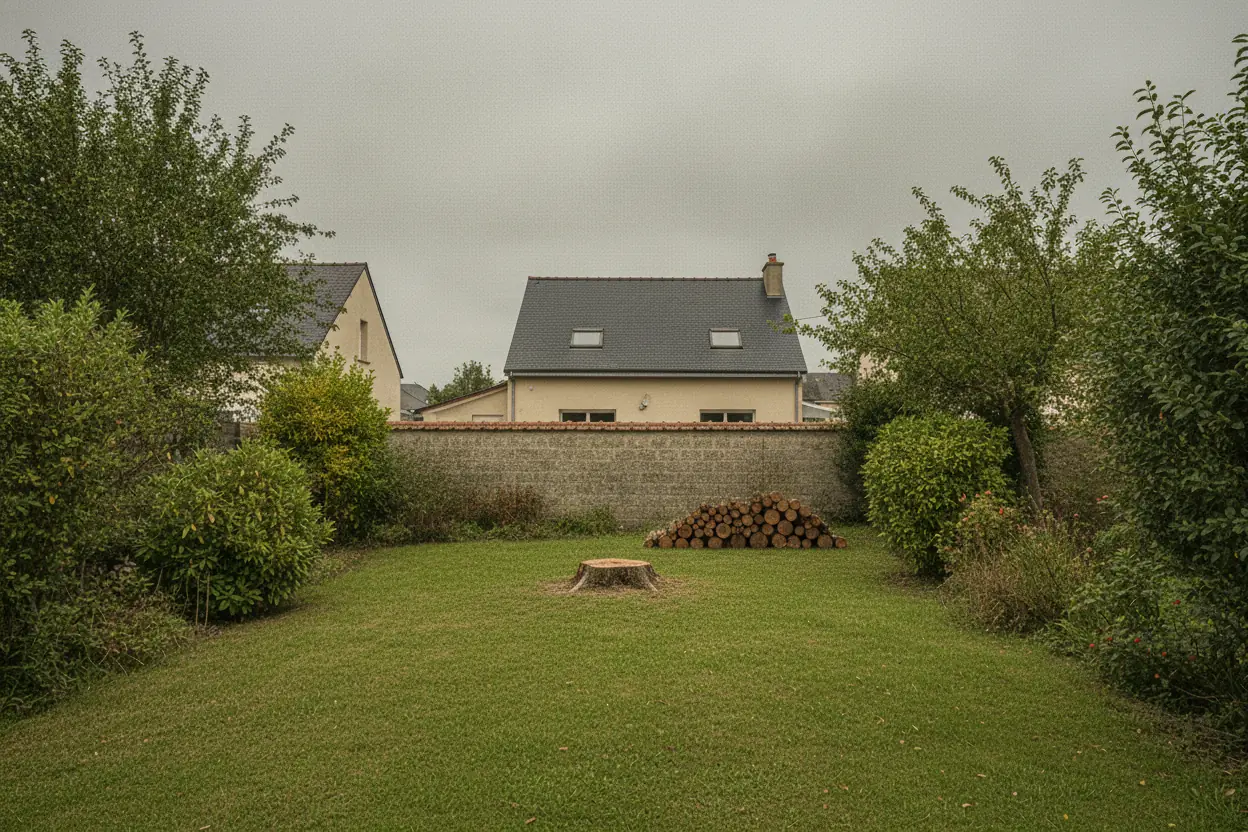 Jardin dégagé après abattage du chêne à Grammont, Rouen