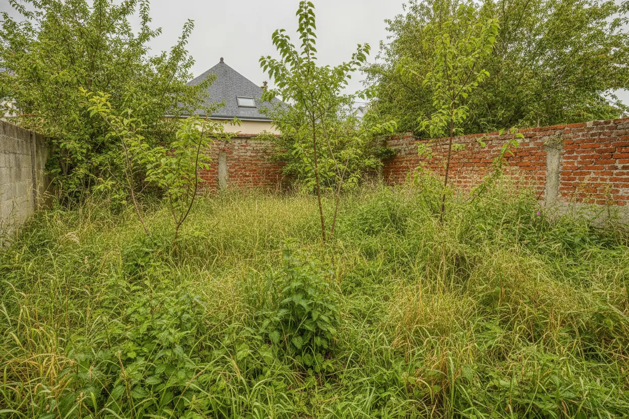 Terrain en friche avec hautes herbes à Saint-Sever, Rouen