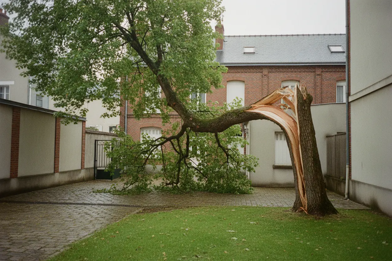 Érable endommagé avant intervention à Déville-lès-Rouen