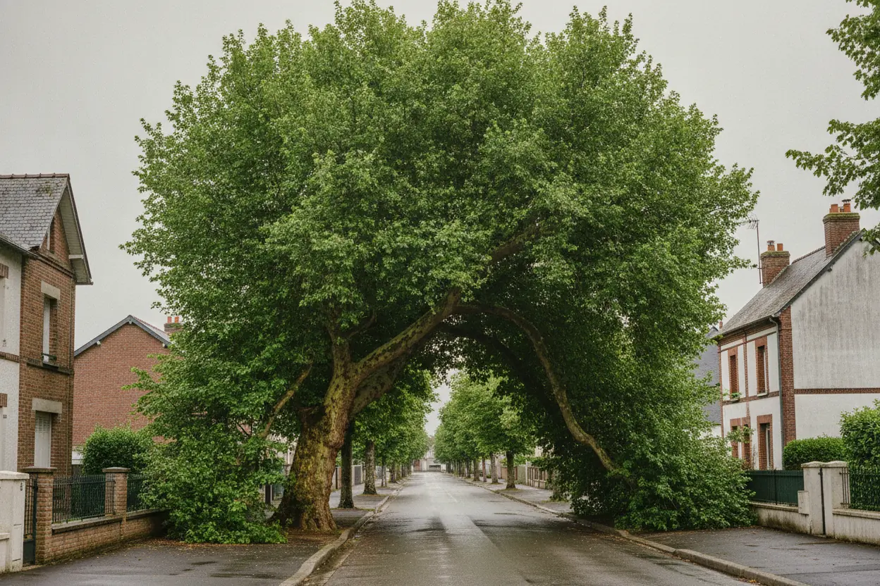 Platane de rue dense aux branches basses à Déville-lès-Rouen