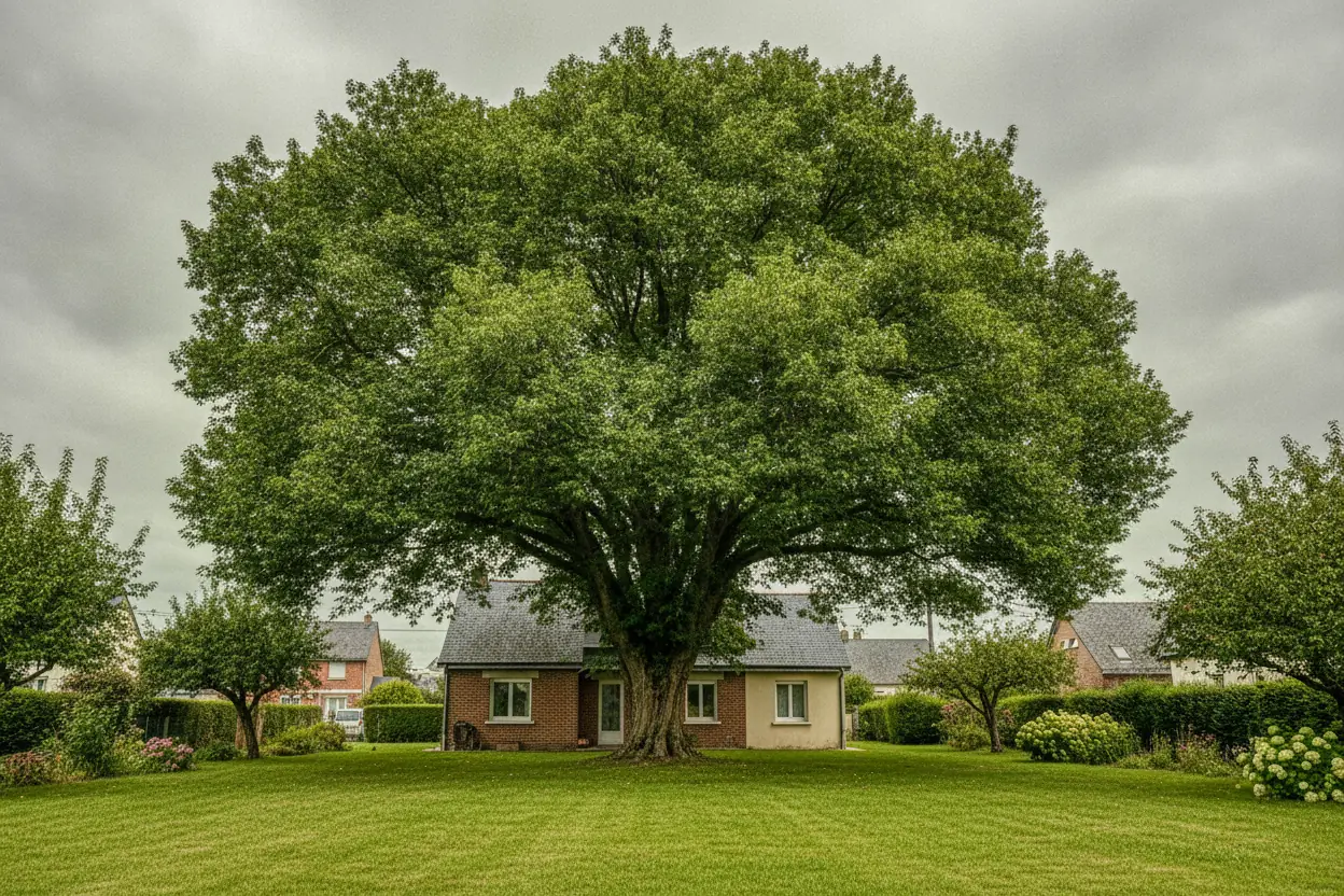 Grand tilleul dominant une maison à Mont-Saint-Aignan